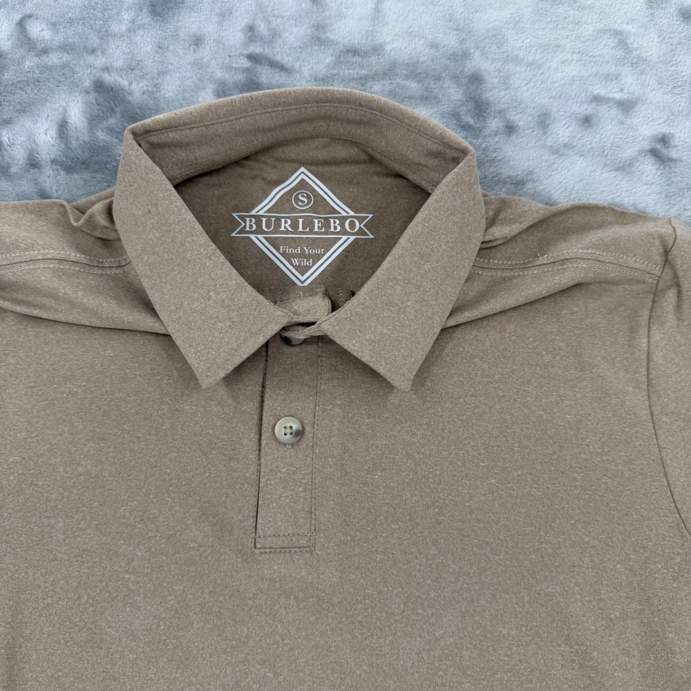 Burlebo Mens Performance Polo Shirt Tan Brown Short Sleeve UPF 50 Small